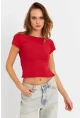 Kadın Kırmızı Sırtı Açık Crop Bluz ZH007