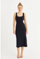 Kadın Lacivert Düğme Detaylı Kaşkorse Midi Elbise EY2837