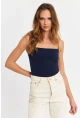 Kadın Lacivert İp Askılı Crop Bluz EV63
