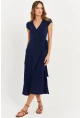 Kadın Lacivert Kruvaze Midi Elbise EY2785