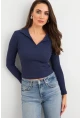 Kadın Lacivert Polo Yaka Kaşkorse Bluz LON3006
