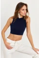 Kadın Lacivert Sırt Bağlamalı Crop Bluz EY2733
