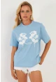 Kadın Mavi Baskılı T-Shirt AYD362