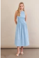 Kadın Mavi Beli Lastikli Gipeli Midi Elbise ZH130