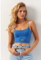 Kadın Mavi Büzgülü Crop Bluz MSH125