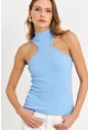Kadın Mavi Halter Yaka Kaşkorse Bluz EY1454