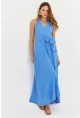 Kadın Mavi Kruvaze Bürümcük Maxi Elbise EY3053