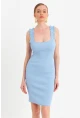 Kadın Mavi Omuz Bantlı Kaşkorse Mini Elbise URO203