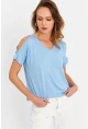 Kadın Mavi Omuzları Açık Bluz BR1329