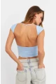Kadın Mavi Sırtı Açık Crop Bluz ZH083