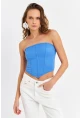 Kadın Mavi Straplez Crop Bluz B6081
