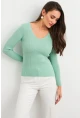 Kadın Mint V Yaka Triko Bluz YV284