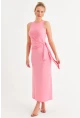 Kadın Pembe Büzgülü Kolsuz Midi Elbise TF75