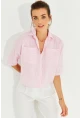 Kadın Pembe Çizgili Kısa Gömlek MİW1290