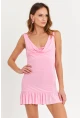 Kadın Pembe Degaje Yaka Mini Elbise HOR0078