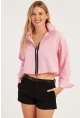 Kadın Pembe Fermuarlı Kısa Gömlek SF2541