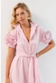 Kadın Pembe Gül Detaylı Midi Gömlek Elbise SF12812