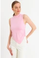 Kadın Pembe Kolsuz Crop Bluz ZH07