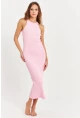 Kadın Pembe Kolsuz Kaşkorse Midi Elbise EY3049