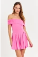 Kadın Pembe Madonna Yaka Mini Elbise MON1262