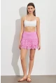 Kadın Pembe Nakışlı Mini Etek ZH111