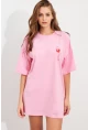 Kadın Pembe Oversize Pijama T-Shirt TPG14