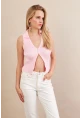 Kadın Pembe Polo Yaka Yumoş Yelek ZH050