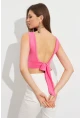 Kadın Pembe Sırt Bağlamalı Crop Bluz EY2733