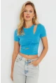 Kadın Pencereli Crop Bluz Mavi AYD278