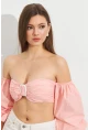 Kadın Pudra Balon Kol Crop Bluz ROP111