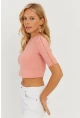 Kadın Pudra Kolları İncili Crop Bluz AYD298