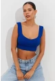 Kadın Saks Triko Crop Atlet YV118