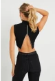 Kadın Sırt Fermuarlı Crop Bluz Siyah EY2730
