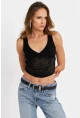 Kadın Siyah Ajurlu Crop Bluz SB030
