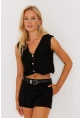 Kadın Siyah Ajurlu Triko Yelek YZ627