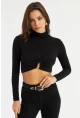 Kadın Siyah Aksesuarlı Crop Bluz EY2944