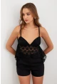 Kadın Siyah Askılı Dantel Crop Bluz MTK13458