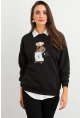 Kadın Siyah Ayıcık Nakışlı Sweatshirt PKA1590