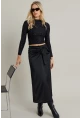 Kadın Siyah Bağlama Detaylı Anvelop Midi Etek CAR1100