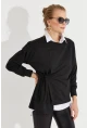 Kadın Siyah Bağlamalı Sweatshirt MYİ2493