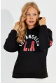 Kadın Siyah Baskılı Kapüşonlu Sweatshirt DA146
