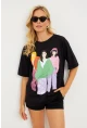 Kadın Siyah Baskılı T-Shirt DY1329