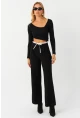 Kadın Siyah Beli Bağlamalı Palazzo Pantolon ELA3972