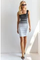 Kadın Siyah-Beyaz Çizgili Triko Mini Elbise SMT244