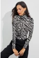 Kadın Siyah-Beyaz Zebra Desenli Balıkçı Bluz EY1524