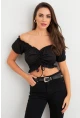 Kadın Siyah Büzgülü Crop Bluz ELT1680