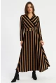 Kadın Siyah-Camel Kruveze Kemerli Maxi Elbise VTN4