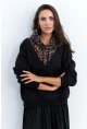 Kadın Siyah-Camel Leopar Bloklu Sweatshirt PP6415