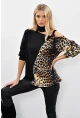 Kadın Siyah-Camel Tek Omuzu Açık Kontrast Sweatshirt Yİ1683