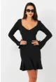 Kadın Siyah Çan Kol Mini Elbise CG386
